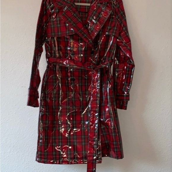 Forever 21 Red Plaid Trench Rain Coat - Picture 4 of 5
